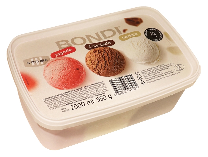 Lody Bondi truskawka, wanilia i czekolada 2 L