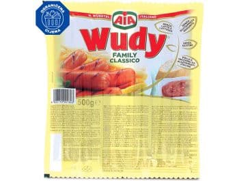 Wudy Aia kuřecí a krůtí párky v rohlíku 500 g